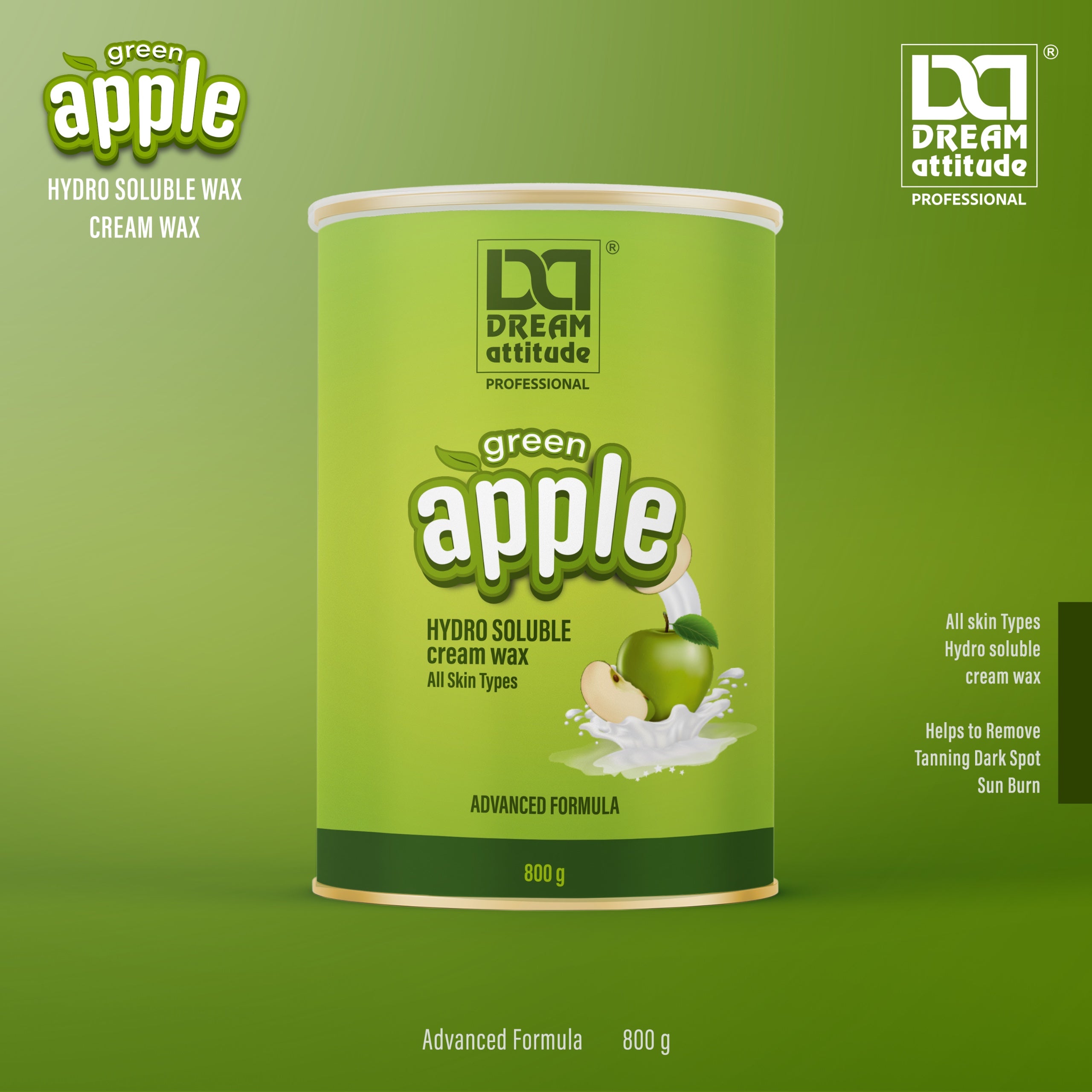 Introducing our latest creation, DREAM Attitude Green Apple Hydro Soluble Cream Wax