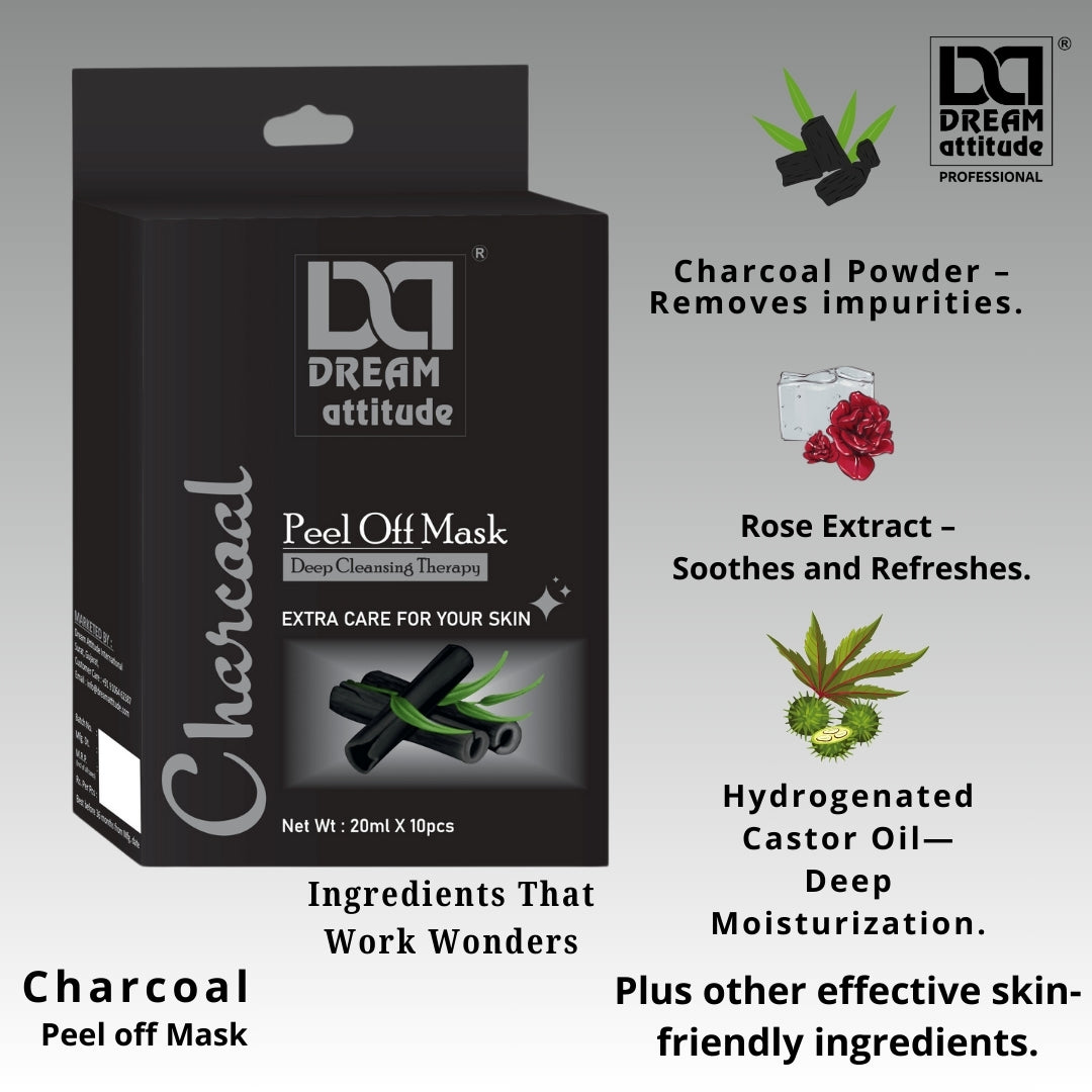 Key Ingredients and Benefits of Dream Attitude Charcoal Peel Off Mask - Activated Charcoal for Deep Cleansing, Rose Extract for Hydration, Witch Hazel for Pore Minimization, and Aloe Vera for Skin Nourishment