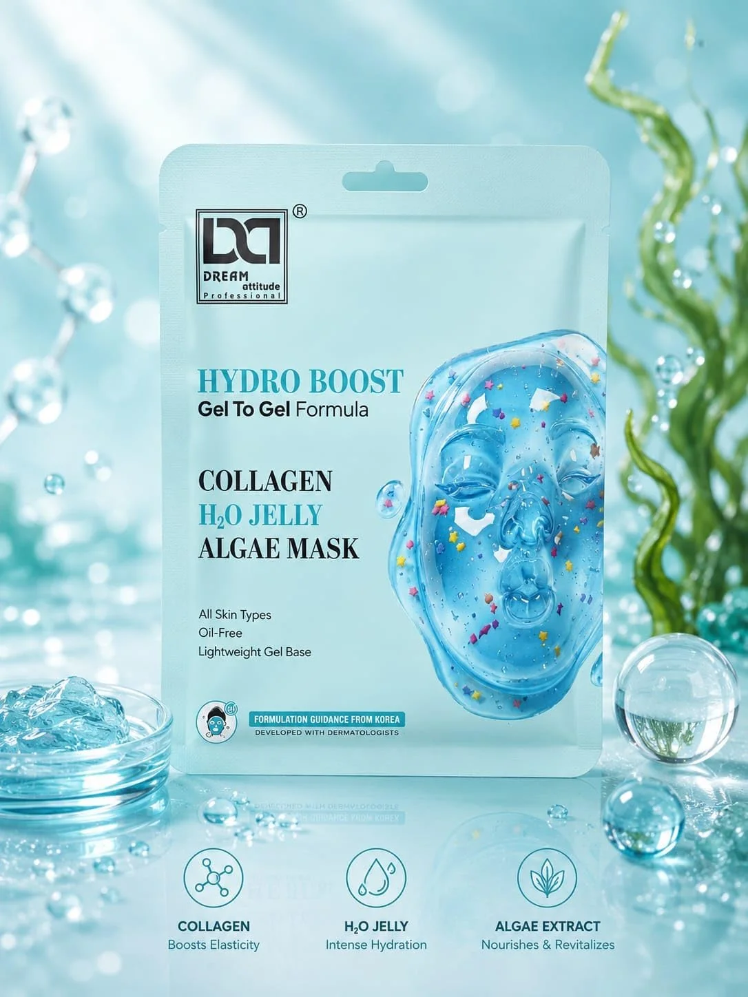 Anti Ageing Collagen H2O Jelly Algae Mask | Helps Reduce Fine Lines & Gives Smooth Hydrated Looking Skin | Gel-to-Gel Formula | All Skin Types | Dream Attitude - Image 6 - DREAM Attitude