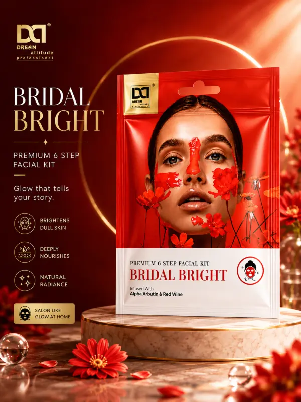 Bridal Bright Premium Facial Kit – Advanced 6 Step Luxury Glow Treatment for Instant Bridal Radiance, Bright Healthy Looking Skin, Smooth Texture & Salon-Like Glass Glow Finish | Dream Attitude