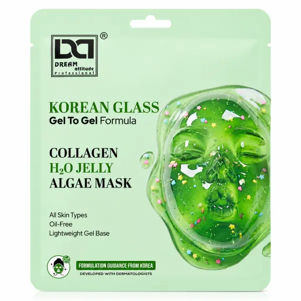 Korean Glass Collagen H2O Jelly Algae Mask | Gives Glass Glow, Smooth & Hydrated Looking Skin | Oil-Free Gel-to-Gel Formula | All Skin Types | Dream Attitude