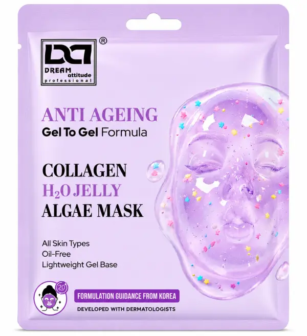 Anti Ageing Collagen H2O Jelly Algae Mask | Helps Reduce Fine Lines & Gives Smooth Hydrated Looking Skin | Gel-to-Gel Formula | All Skin Types | Dream Attitude