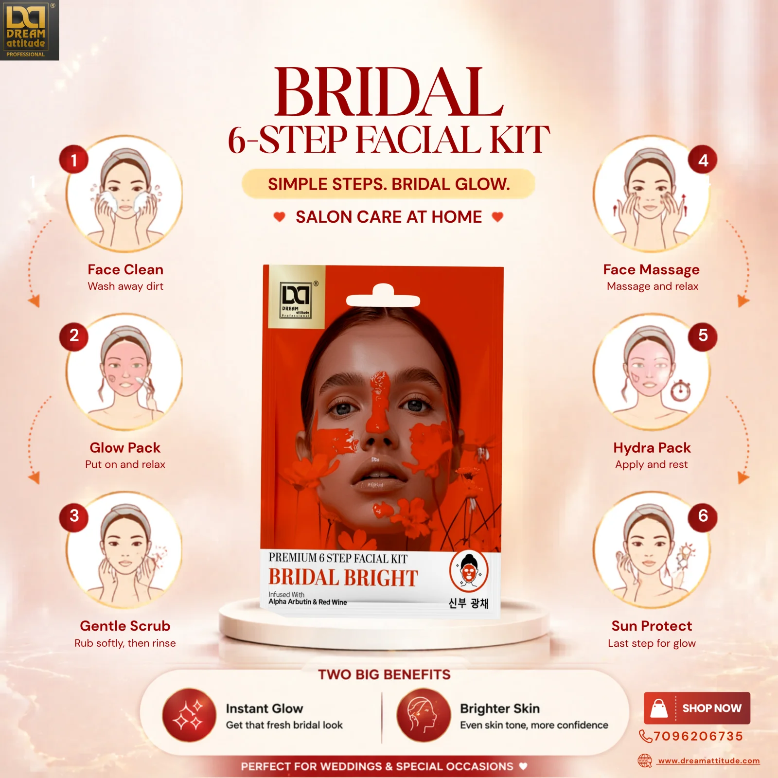 Bridal Bright Premium Facial Kit – Advanced 6 Step Luxury Glow Treatment for Instant Bridal Radiance, Bright Healthy Looking Skin, Smooth Texture & Salon-Like Glass Glow Finish | Dream Attitude - Image 6 - DREAM Attitude