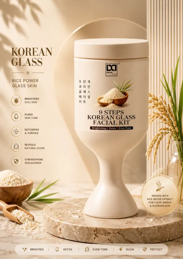 Korean Glass Facial Kit (9 Steps) | Experience Ultimate Glass Skin Effect | Deep Cleansing, Hydration & Nourishment | Smooth, Clear & Naturally Radiant Skin | Salon-Like Glow at Home By Dream Attitude