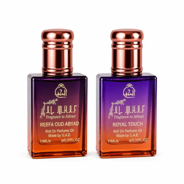 Attar Perfume Oil Combo Pack | Reefa Oud Abayad + Royal Touch | Alcohol Free Long Lasting Unisex Fragrance | Premium Roll On Perfume for Men & Women | Travel Size Pocket Perfume