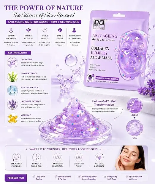 Anti Ageing Collagen H2O Jelly Algae Mask | Helps Reduce Fine Lines & Gives Smooth Hydrated Looking Skin | Gel-to-Gel Formula | All Skin Types | Dream Attitude - Image 2 - DREAM Attitude