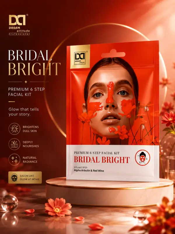 Bridal Bright Premium Facial Kit – Advanced 6 Step Luxury Glow Treatment for Instant Bridal Radiance, Bright Healthy Looking Skin, Smooth Texture & Salon-Like Glass Glow Finish | Dream Attitude