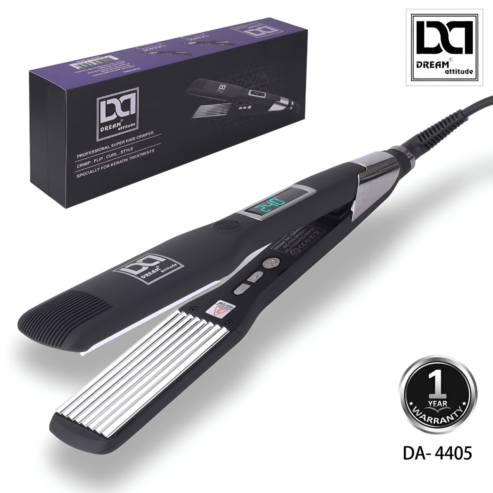 Professional Super Hair Crimper - Ionic Technology, Silver Titanium Plates, Adjustable Temperature, Keratin Treatment - Image 3 - DREAM Attitude