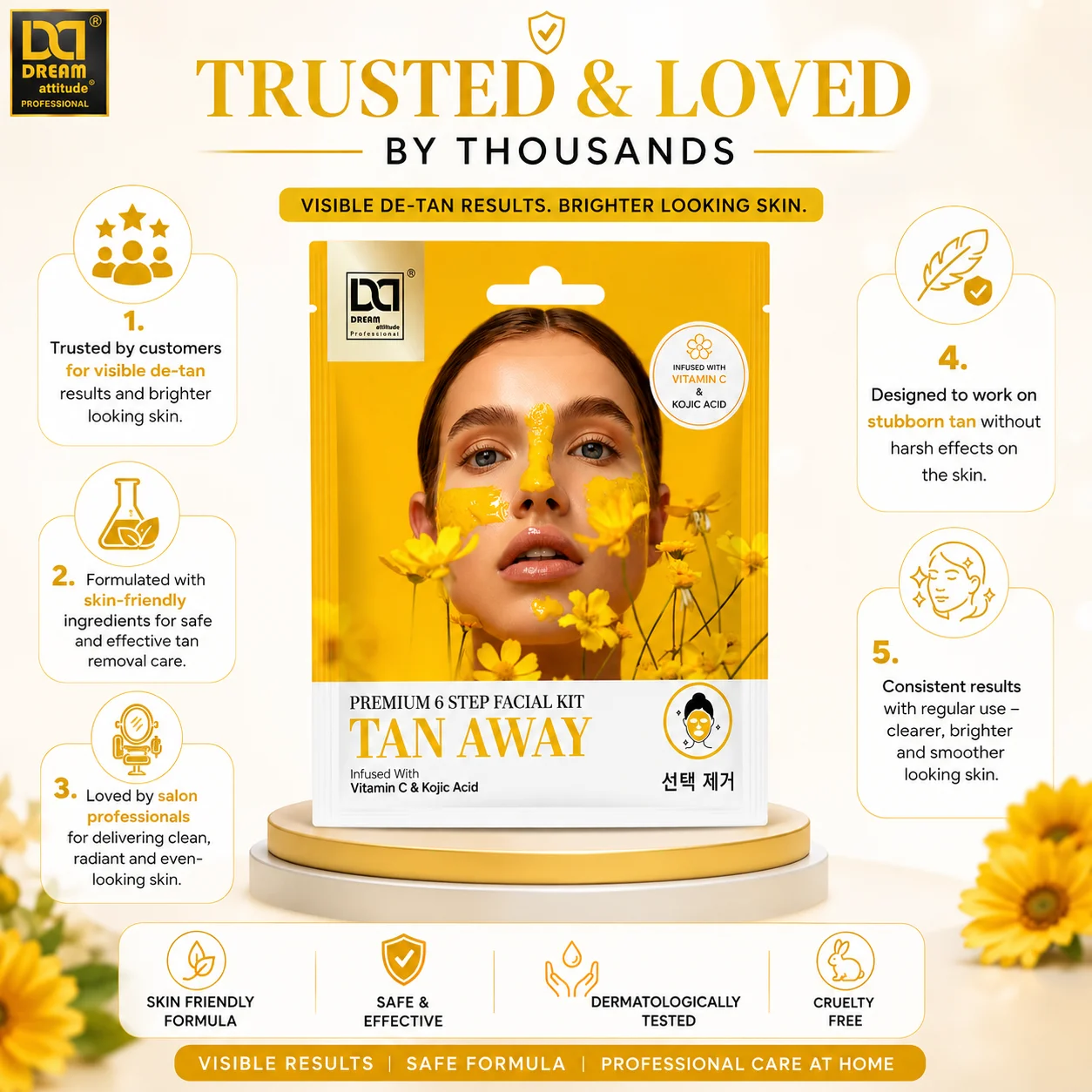Tan Away Premium Facial Kit – 6 Step Glow Treatment for Tan Removal, Brighter Clear Skin & Smooth Refined Texture | Dream Attitude - Image 2 - DREAM Attitude