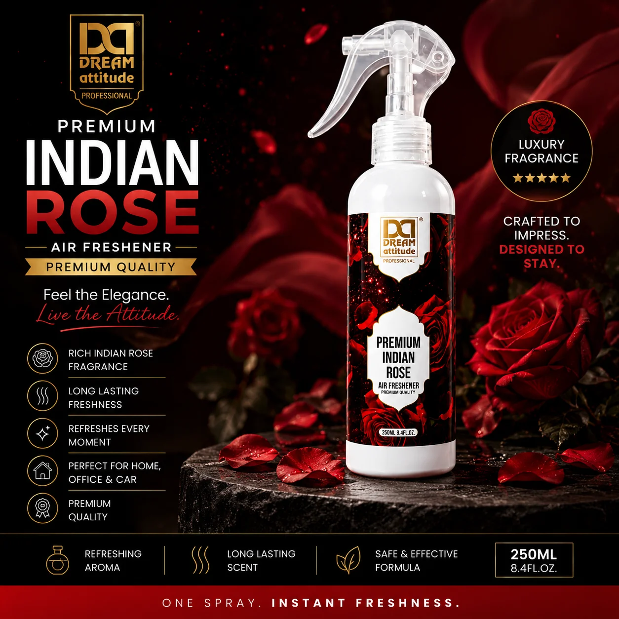 Dream Attitude Premium Indian Rose Air Freshener – 250 ml - Image 2 - DREAM Attitude