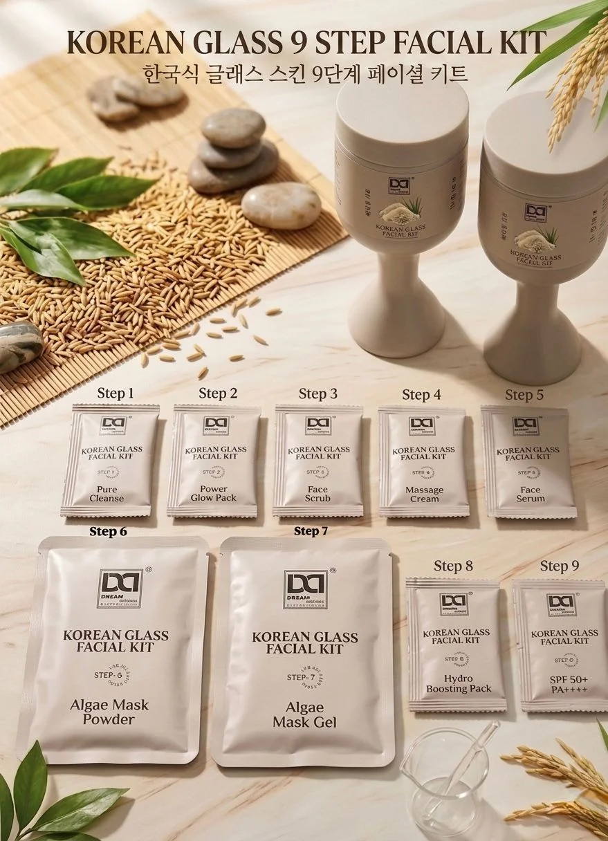 Korean Glass Facial Kit (9 Steps) | Experience Ultimate Glass Skin Effect | Deep Cleansing, Hydration & Nourishment | Smooth, Clear & Naturally Radiant Skin | Salon-Like Glow at Home By Dream Attitude - Image 2 - DREAM Attitude