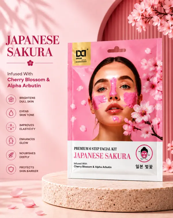 Japanese Sakur Premium Facial Kit – 6 Step Glow Treatment for Radiant Skin, Soft Smooth Texture & Deep Hydration | Dream Attitude