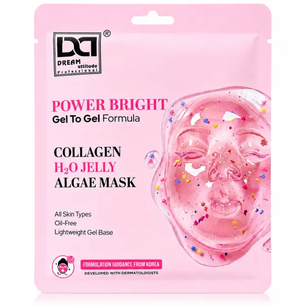Power Bright Collagen H2O Jelly Algae Mask | Brightens Dull Skin & Gives Fresh Glowing Look | Oil-Free Gel-to-Gel Formula | All Skin Types | Dream Attitude