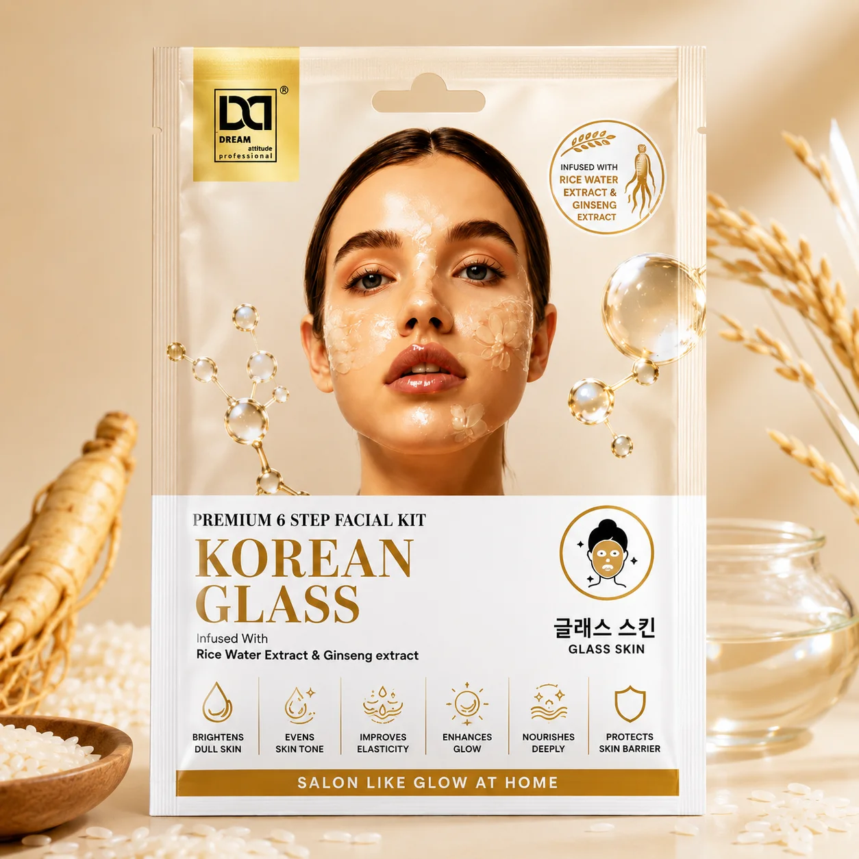 Premium Korean Glass Facial Kit – 6 Step Routine for Glass Skin Effect, Bright Clear Glow & Smooth Refined Texture | Dream Attitude