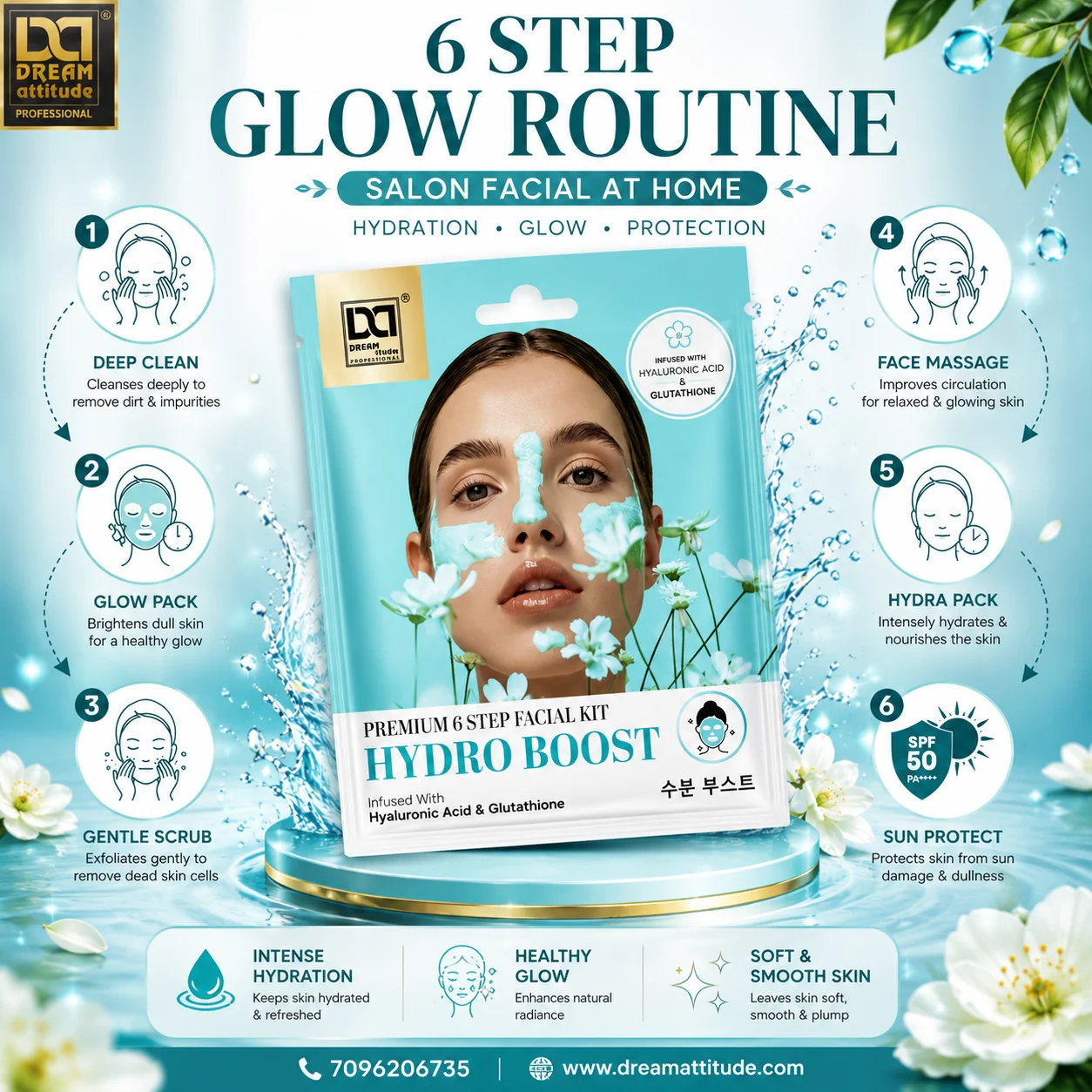 Hydro Boost Facial Kit – 6 Step Hydration Treatment for Deep Moisture, Plump Smooth Skin & Fresh Radiant Glow | Dream Attitude - Image 2 - DREAM Attitude