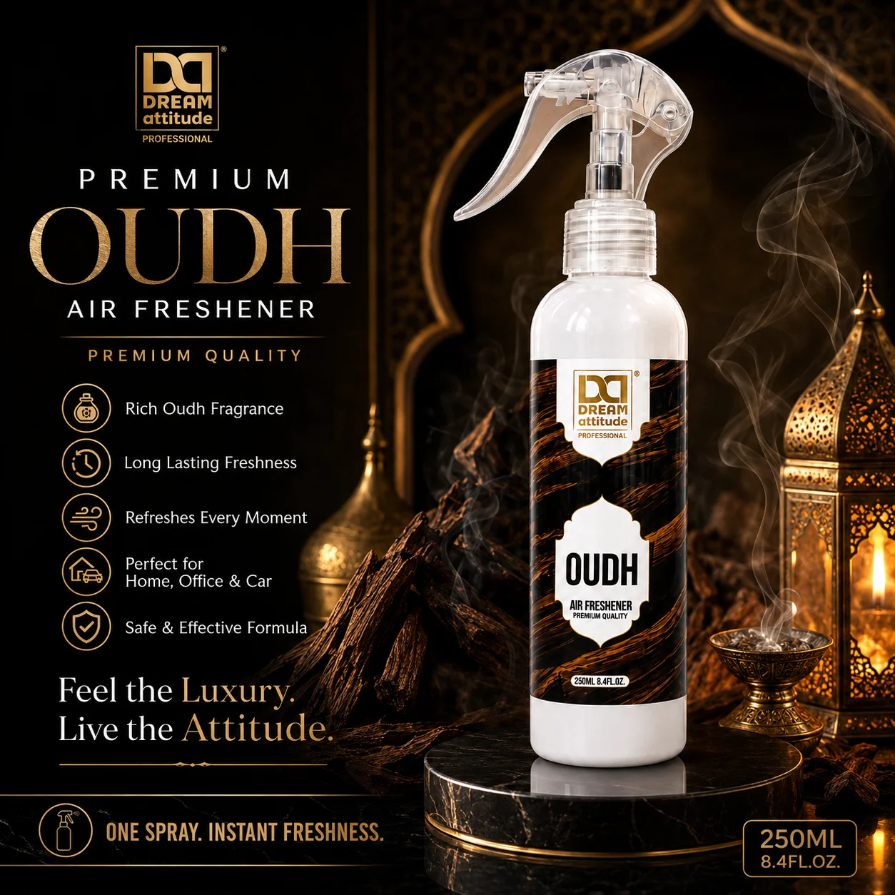 Dream Attitude Premium Oudh Air Freshener – 250 ml - Image 2 - DREAM Attitude