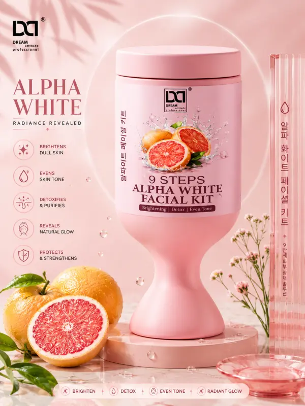 Alpha White Boost Premium ( 9 Steps)| Facial Kit – Skin Brightening & Pigmentation Care Facial for Radiant, Even-Toned & Luminous Skin | Targets Dullness & Uneven Tone | Salon-Like Glow at Home By Dream Attitude